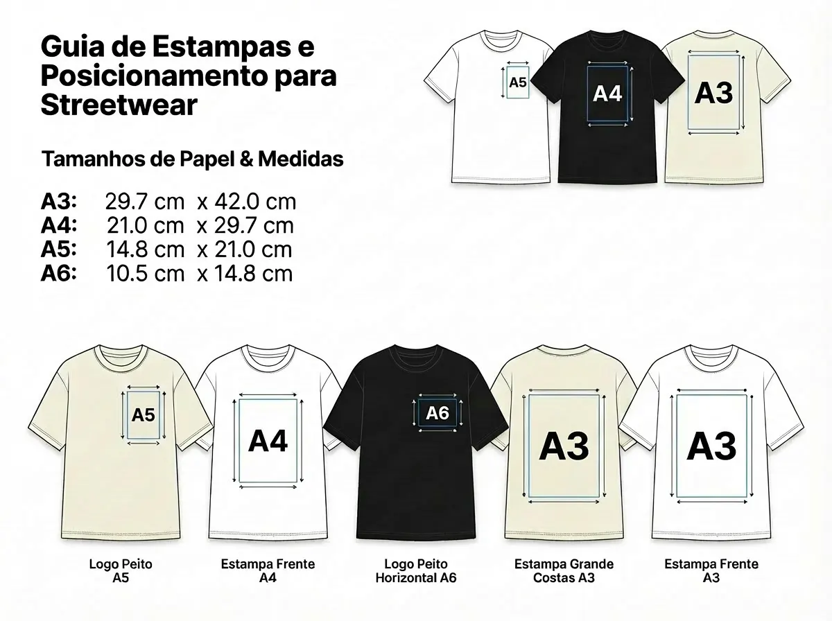 Guia de estampas e posicionamento para Streetwear