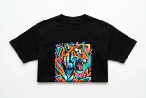 camiseta preta customizada com estampa DTF
