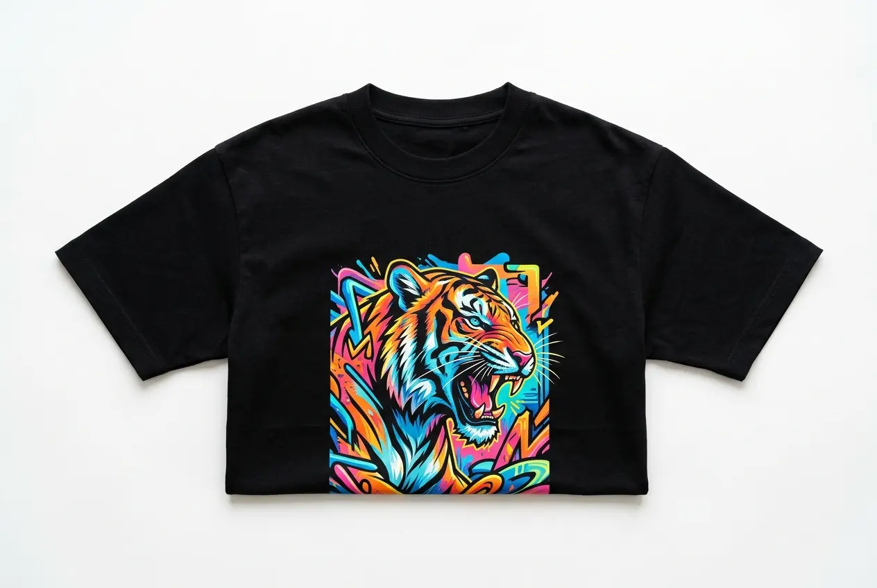 camiseta preta customizada com estampa DTF